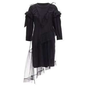 Simone Rocha asymmetric tulle ruffle trim overlay tshirt dress
